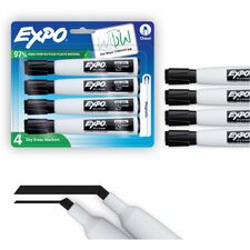 Dry-Erase Markers, Low Odor, Chisel Tip, 4/PK, BK