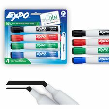 Dry-Erase Markers, Low Odor, Chisel Tip, 4/PK, Ast