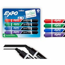Dry-Erase Marker, 2-in-1, Chisel Tip, Low-Odor, 4/PK, AST