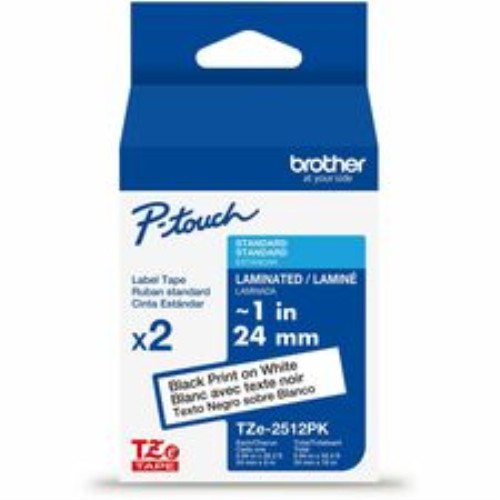 Label Tape, Lamin, f/P-touch, 0.94"x26.2', 2/PK, BlackonWhite