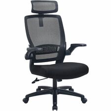 High-Back Chair, w/Headrest, Mesh Back/Fabric Seat, Black
