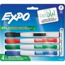 Markers, Magnetic, Dry-Erase, Fine, 4/PK, AST