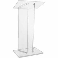 Podium/Lectern, Acrylic, 10"W Leg Supports, 23.6"x16"x41", Clear