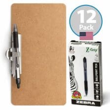 Clipboards, Reciept/Memo-Size, Landscape, w/Pens, MetalClip, Grip, PenHolder, RecycledWood, 5"x9", 12/CT, BN