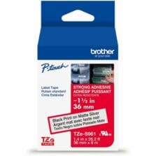 Label Tape, Xtra-Strgth, f/P-touch, 1.4"x26.2', BKonMatte Silver