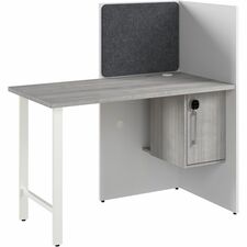Cube Desk, w/Cabinet/Tackboard, 1-Person, 47"x24"x48", WE/PlatGY