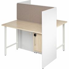 Cube Desks, w/Cab/Full Tackbd, 2-Person, 47"x24"x48", WE/NTL Elm