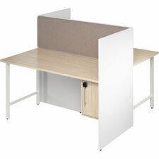 Cube Desks, w/Cab/Full Tackbd, 2-Person, 59"x30"x48", WE/NTL Elm