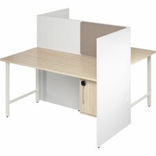Cube Desks, w/Cabinet/Tackbd, 2-Person, 59"x30"x48", WE/NTL Elm