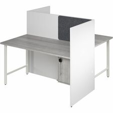Cube Desks, w/Cabinet/Tackbd, 2-Person, 59"x30"x48", WE/PlatGY