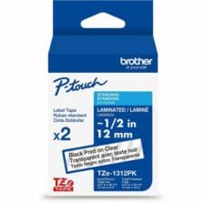 Label Tape, Lamin, f/P-touch, 0.47"x26.2', 2/PK, BlackonClear