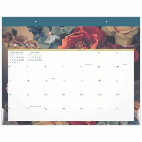 Desk Pad, Mthly, Jan-Dec, 21.75"x17"Page Size, Dark Floral