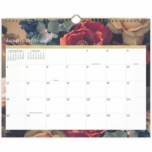 Midnight Garden Monthly Wall Calendar, 15 x 12, Floral Artwork, 12-Month (Jan-Dec): 2026
