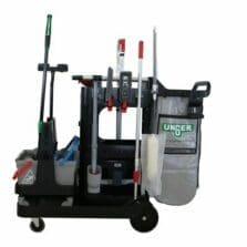 Cleaning Cart,Bathrooms, w/Straight Pole, EZClip, Black