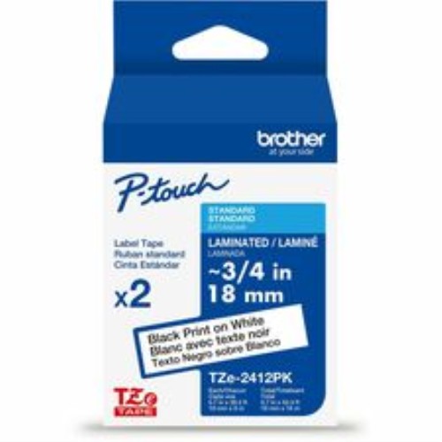 Label Tape, Lamin, f/P-touch, 0.7"x26.2', 2/PK, BlackonWhite