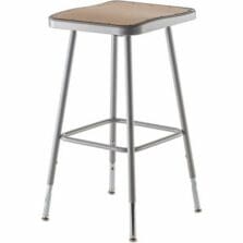 Stool, SquareSeat, HeavyDuty, HeightAdjustable, SteelFrame, Masonite, w/Footrest, 14"Wx23.75"-31.75"H, Grey