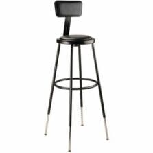 Stool, HeavyDuty, Padded, Footrest, w/AdjstBackrest&Legs, SteelFrame, Vinyl, 14"Wx44"-53.5"H, Black