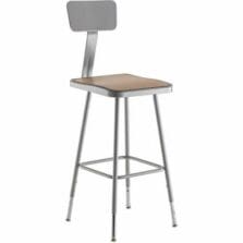 Stool, SquareSeat, HvyDuty, HghtAdjst, SteelFrame, Masonite, Footrest, AdjstBackrest, 14"Wx23.75"-31.75"H, GY