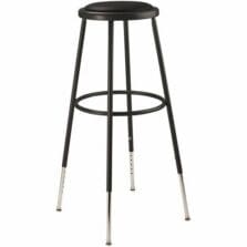 Stool, HeavyDuty, Padded, Footrest, w/AdjstLegs, SteelFrame, Vinyl, se"Wx30.5"-38.5"H, Black