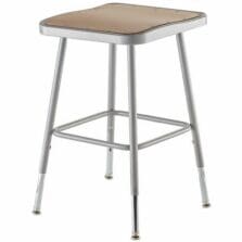 Stool, SquareSeat, HeavyDuty, HeightAdjustable, SteelFrame, Masonite, w/Footrest, 14"Wx17.5"-26"H, Grey