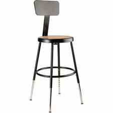 Stool, Steel Frame, Masonite Seat, 14W"x32"-41.5"H, Wood/Black