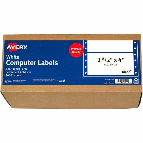 DOT MATRIX PRINTER MAILING LABELS, PIN-FED PRINTERS, 1.94 X 4, WHITE, 5,000/BOX