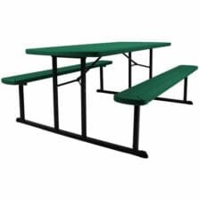 Table, Steel, Plastic, Fold, Picnic, Built-In Seats, 72"x57", Green