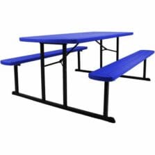 Table, Steel, Plastic, Fold, Picnic, Built-In Seats, 72"x57", Blue