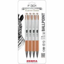Pens, Retract., SteelBarrel, 0.7mmFine-Tip, Clip, 4/PK, Terracotta