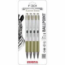 Pens, Retractable, Steel Barrels, 0.7mm Fine-Tip, Clip, 4/PK, Sage