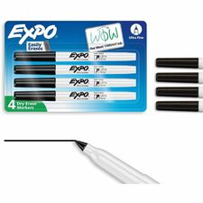 Dry Erase Markers, Vibrant Ink, NonPorousSuraces, 4/PK, Black