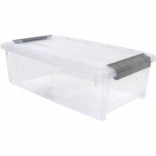 StorageTote, Stack, Buckles, 6.2QT, 14.13"Lx8.06"Wx4.56"H, CR/GY