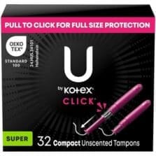 Tampons, Click, Compact, SuperAbsorbency, Unscented, 32/Box, White