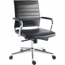 ExecChair, MidBack, Chrome, Leather, 19.3"x18.9"Seat, Black