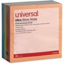 Ultra Sticky Note Pads, 3" x 3", Assorted, 100 Sheets/Pad, 24 Pads/Pack