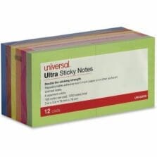 Ultra Sticky Note Pads, 3" x 3", Assorted, 100 Sheets/Pad, 12 Pads/Pack