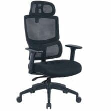 Chair, High-Back, Mesh&Fabric, Headrest, Adjustable, DualCasters, 26"Wx25.6"Dx43.3"-46.3"H, Black