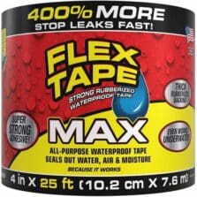 Tape, MAX, AllPurpose, Flex, Water/Air/Moisture, UVResist, RubberizedBack, MultiSurface,Repairs, 4"x25', BK