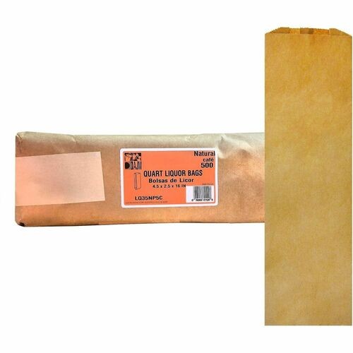 Liquor Bags, Paper, Quart-Size, 500/CT, Natural Kraft