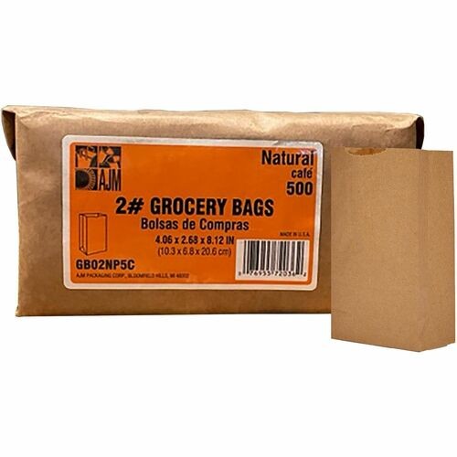 Grocery Bag, 2 lb. 4-3/10"Wx2-2/5"Lx7-4/5"H, 500/PK, Brown