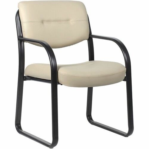 GuestChair, SledBase, SteelFrame, w/Arms, LumbarSupport, Leather&Polyurethane, 23"Wx24.5"Dx34.5"H, Beige