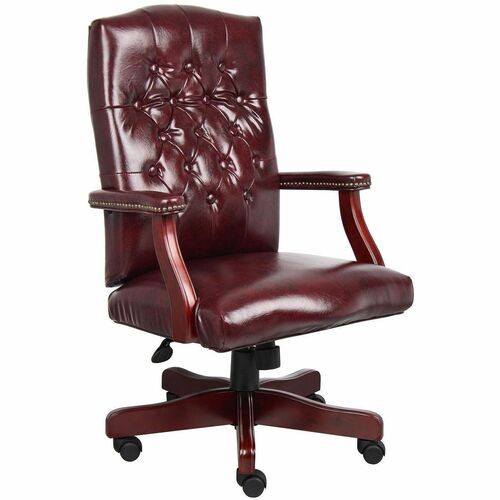 ExecutiveChair, MHGYWood, BrassTrim, TiltTension, Adjust.SeatHght, Casters, Vinyl, 27"Wx28"Dx43"-47"H, OXB