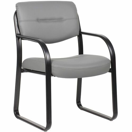 GuestChair, SledBase, SteelFrame, w/Arms, LumbarSupport, Leather&Polyurethane, 23"Wx24.5"Dx34.5"H, Grey