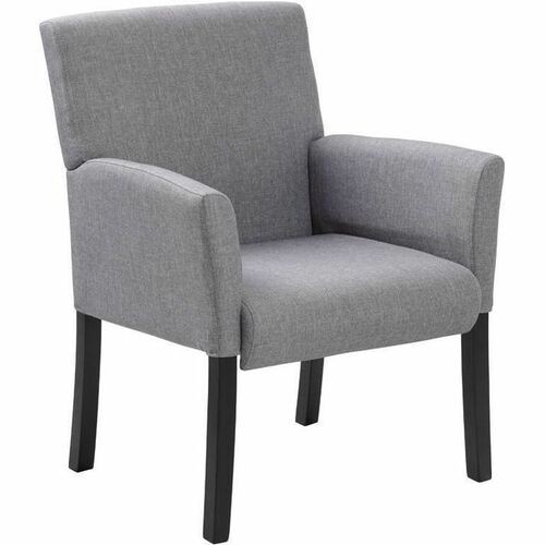 Guest Chair, w/Arms, Lumbar Support, Linen, Wood Legs, 26"Wx27"Dx35.5"H, Grey