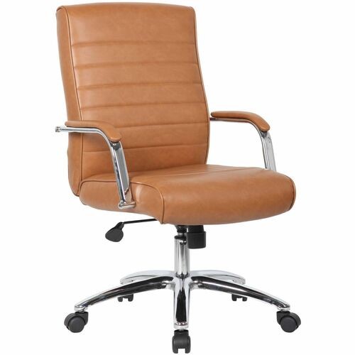 ConferenceChair, w/Arms, Spring-Tilt, ChromeBase, Casters, 275lbCap, Vinyl, 27"Wx30"Dx40"-43"H, Caramel