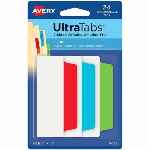 Tabs, Ultra, Repositionable, Wide&Slim, 1/3Cut, 3"x15", 24/ST, AST