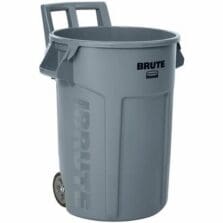 Trash Container, Brute, Vented, Wheeled, 32 Gal Cap, Gray
