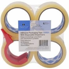 Packaging Tape w/Dispenser, 3" Core, 3mil, 2"x55 Yds, 4 RL/PK, CL