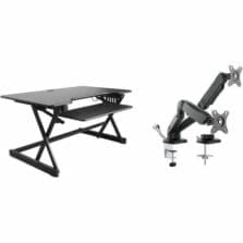 Desk Riser, HeightAdjustable, RetractableKeyboardTray, EVR, GasPistonASsist, 40lbCap, USB Ports, BK