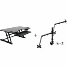 StandingDeskConverterBundle, TipleArm, SteelFrame, 40lbCap, RetractbleKeyboardTray, Horiz&Vert, 45"W, BK
